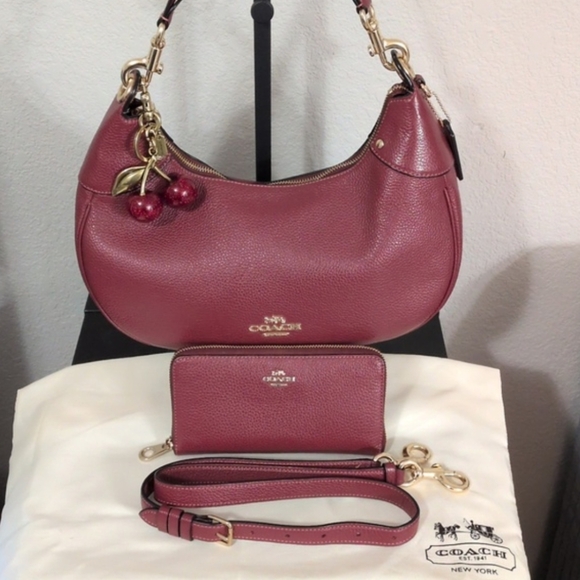 Coach Handbags - Coach Mara Hobo Shoulder Bag And Wallet Set In Cherry Pebble Leather W/ Dustbag